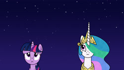 Size: 3840x2160 | Tagged: safe, artist:shurtugalron, derpibooru import, princess celestia, twilight sparkle, alicorn, pony, bojack horseman, crossover, front view, night, parody, wallpaper