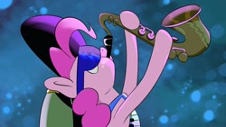 Size: 1366x768 | Tagged: safe, artist:chibadeer, pinkie pie, earth pony, pony, clothes, crossover, hat, jazz, musical instrument, my fair hatey, saxophone, solo, sunglasses, wander over yonder