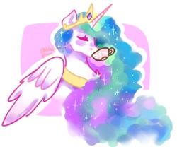 Size: 900x748 | Tagged: safe, artist:blueberry-ghost, princess celestia, alicorn, pony, crown, cup, female, folded wings, jewelry, mare, regalia, solo, teacup