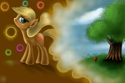 Size: 3000x2000 | Tagged: safe, artist:vanezaescobedo, applejack, earth pony, pony, apple, food, solo, tree