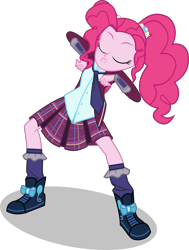 Size: 7558x10000 | Tagged: safe, artist:limedazzle, pinkie pie, equestria girls, friendship games, absurd resolution, alternate hairstyle, alternate universe, clothes, crystal prep academy uniform, dancing, krumping, school uniform, shoes, simple background, socks, solo, sunny flare's wrist devices, transparent background, vector