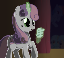 Size: 2116x1920 | Tagged: safe, artist:bristlestream, lyra heartstrings, sunshower raindrops, sweetie belle, magic, microphone, older, singing