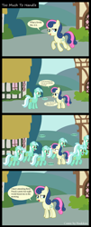 Size: 1024x2535 | Tagged: safe, artist:huskkies, berry punch, berryshine, bon bon, lyra heartstrings, sweetie drops, too many pinkie pies, comic