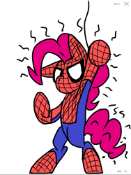 Size: 768x1024 | Tagged: safe, artist:ashleybances, pinkie pie, earth pony, pony, bipedal, clothes, cosplay, costume, simple background, solo, spider-man, white background