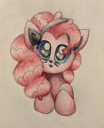 Size: 1024x1256 | Tagged: safe, artist:ekakichan, pinkie pie, earth pony, pony, animal costume, cat costume, cat ears, clothes, costume, solo, traditional art