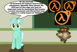 Size: 887x605 | Tagged: safe, lyra heartstrings, chalkboard, gabe newell, half-life, human studies101 with lyra, it's not going to happen, meme