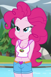 Size: 410x620 | Tagged: safe, edit, edited screencap, editor:ah96, screencap, pinkie pie, equestria girls, legend of everfree, belly button, breast edit, breasts, cleavage, cropped, female, midriff, pinkie pies, solo