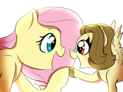 Size: 3000x2250 | Tagged: safe, artist:marukouhai, fluttershy, oc, oc:euli, pegasus, pony, female, filly, high res, mother and child, mother and daughter, offspring, parent and child, parent:bulk biceps, parent:fluttershy, parents:flutterbulk, simple background, white background