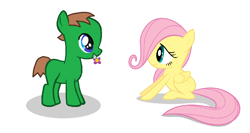 Size: 1074x572 | Tagged: safe, fluttershy, oc, oc:ian, pegasus, pony, canon x oc, flower, self insert