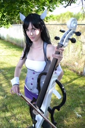 Size: 3072x4608 | Tagged: dead source, safe, artist:everage, artist:frinda-frisk, octavia melody, human, clothes, cosplay, irl, irl human, musical instrument, photo, skirt, solo