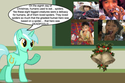 Size: 887x588 | Tagged: safe, lyra heartstrings, spider, chalkboard, christmas, deadpool, human studies101 with lyra, meme, photo