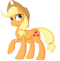 Size: 336x340 | Tagged: artist needed, safe, applejack, earth pony, pony, /mlp/, flockmod, hat, raised hoof, smiling, solo