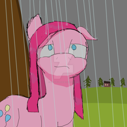 Size: 1024x1024 | Tagged: safe, artist:lofis, pinkie pie, earth pony, pony, pinkamena diane pie, rain, solo, tree, watermark