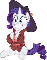 Size: 5369x6852 | Tagged: safe, artist:digimonlover101, rarity, pony, unicorn, sparkle's seven, absurd resolution, clothes, cute, detective rarity, female, giddy, mare, raribetes, simple background, sitting, solo, transparent background, vector