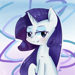 Size: 1000x1000 | Tagged: safe, artist:windymils, rarity, pony, unicorn, abstract background, blushing, cute, female, lidded eyes, mare, raribetes, signature, solo