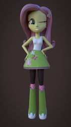 Size: 1024x1820 | Tagged: safe, artist:thebronymarines, fluttershy, equestria girls, 3d, 3d model, blender, boots, clothes, high heel boots, one eye closed, pants, skirt, socks, solo, tanktop, tights, wink