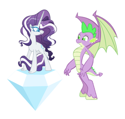 Size: 1652x1576 | Tagged: safe, edit, editor:proto29, nightmare rarity, rarity, spike, anthro, dracony, dragon, hybrid, pony, unguligrade anthro, diamond, fangs, female, lightmare rarity, male, mare, older, older spike, race swap, shipping, simple background, sparity, species swap, straight, transformation, white background, winged spike