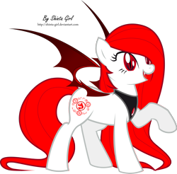 Size: 2881x2831 | Tagged: safe, artist:shinta-girl, oc, oc only, oc:scarlet, bat pony, pony, fangs, female, mare, scarlet, shintacorp, simple background, solo, transparent background, vector