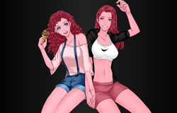 Size: 971x622 | Tagged: safe, artist:mazossmi, pinkie pie, human, belly button, black background, clothes, duality, food, humanized, ice cream, midriff, nike, pinkamena diane pie, self ponidox, simple background