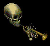 Size: 209x190 | Tagged: safe, lyra heartstrings, ghost, 2spooky, animated, barely pony related, irrational exuberance, musical instrument, obligatory pony, skeleton, skull trumpet, spooky, trumpet, wat