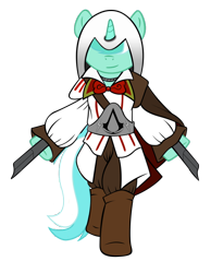 Size: 788x1013 | Tagged: safe, artist:x72assassin, lyra heartstrings, assassin, assassin's creed, bipedal, crossover, cute, lyrabetes, smiling, smirk