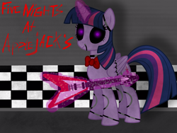 Size: 2048x1536 | Tagged: safe, artist:birdivizer, derpibooru import, twilight sparkle, twilight sparkle (alicorn), alicorn, pony, robot, animatronic, female, five nights at aj's, five nights at freddy's, guitar, mare, solo, twibon