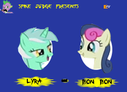 Size: 251x183 | Tagged: safe, artist:laegreffon, bon bon, lyra heartstrings, spike, sweetie drops, dragon, beavis and butthead, parody