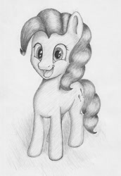 Size: 701x1018 | Tagged: safe, artist:stink111, pinkie pie, pony, monochrome, sketch, smiling, solo, traditional art