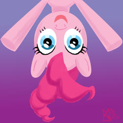 Size: 1500x1500 | Tagged: safe, artist:kelseyleah, pinkie pie, pony, gradient background, solo, upside down