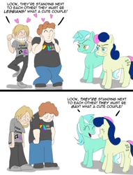 Size: 640x838 | Tagged: safe, artist:pluckyninja, bon bon, lyra heartstrings, sweetie drops, human, anti-shipping, bon bon is not amused, brony, brony stereotype, burn, comic, fanboy, hilarious in hindsight, humans standing next to each other, payback, ponies standing next to each other, shipper, shipping denied, shipping goggles, sick burn, stereotype