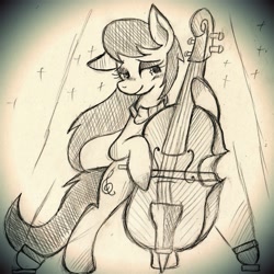 Size: 1280x1280 | Tagged: safe, artist:wirelesspony, octavia melody, earth pony, pony, cello, monochrome, musical instrument, solo