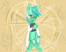 Size: 720x576 | Tagged: safe, artist:laarka, lyra heartstrings, pony, fanfic:anthropology, bipedal, glasses, human studies101 with lyra, solo
