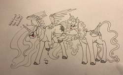 Size: 1280x783 | Tagged: safe, artist:greyscaleart, princess celestia, princess luna, alicorn, pony, duo, female, freckles, greyscaleart is trying to murder us, laughing, mare, partial color, royal sisters, sisters, sketch, tickling, tongue out, traditional art