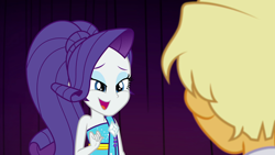 Size: 1920x1080 | Tagged: safe, screencap, ragamuffin (equestria girls), rarity, better together, equestria girls, spring breakdown, clothes, female, male, ponytail, smiling