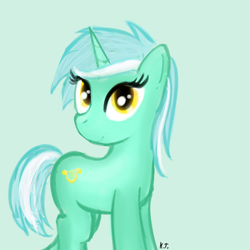 Size: 600x600 | Tagged: safe, artist:cheshiresdesires, lyra heartstrings, pony, unicorn, green background, looking at you, questionable source, simple background, smiling, solo