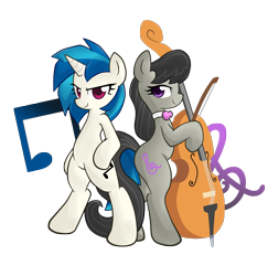 Size: 2714x2790 | Tagged: safe, artist:hidden-cat, dj pon-3, octavia melody, vinyl scratch, earth pony, pony, bipedal, cello, musical instrument