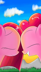 Size: 609x1080 | Tagged: safe, artist:maxwellpony, pinkie pie, pony, cloud, duality, nuzzling, pinkamena diane pie, sunrise