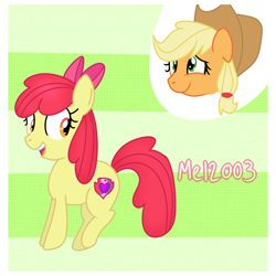 Size: 850x850 | Tagged: safe, artist:mel2003, apple bloom, applejack, earth pony, pony, cutie mark, open mouth, the cmc's cutie marks