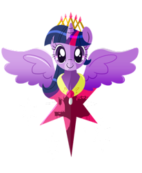 Size: 400x486 | Tagged: safe, artist:ii-art, derpibooru import, twilight sparkle, twilight sparkle (alicorn), alicorn, pony, female, horn, jewelry, lineless, looking at you, mare, regalia, simple background, smiling, solo, spread wings, tiara, transparent background, wings