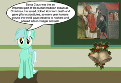 Size: 887x605 | Tagged: safe, lyra heartstrings, human, chalkboard, christmas, human studies101 with lyra, saint nicholas, santa claus