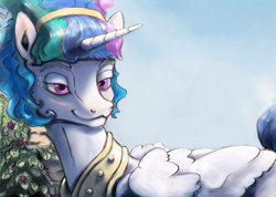 Size: 3816x2722 | Tagged: source needed, safe, artist:cookiedesu, princess celestia, alicorn, pony, :3, alternate hairstyle, bedroom eyes, female, flower, look, mare