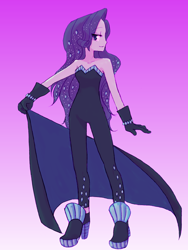 Size: 1500x2000 | Tagged: safe, artist:haibaratomoe, rarity, better together, equestria girls, the other side, bare shoulders, bodysuit, cape, clothes, female, sleeveless, solo, strapless