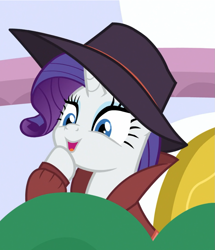 Size: 929x1080 | Tagged: safe, edit, screencap, rarity, pony, unicorn, sparkle's seven, cropped, detective rarity, hat, solo