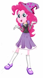 Size: 342x618 | Tagged: safe, pinkie pie, equestria girls, clothes, dress, facebook, gloves, hat, jewelry, kneesocks, necklace, shoes, simple background, socks, solo, white background