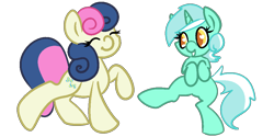 Size: 1000x500 | Tagged: safe, artist:robynne, bon bon, lyra heartstrings, sweetie drops, earth pony, pony, unicorn, dancing, female, lesbian, lyrabon, mare, shipping