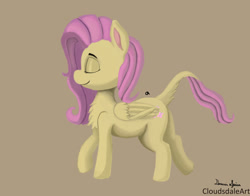 Size: 1024x804 | Tagged: safe, artist:cloudsdaleart, fluttershy, pegasus, pony, eyes closed, long tail, solo