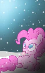 Size: 600x960 | Tagged: safe, artist:aschiaj, pinkie pie, earth pony, pony, :p, catching snowflakes, cute, diapinkes, looking up, no pupils, prone, snow, snowfall, solo, tongue out