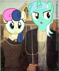 Size: 1183x1438 | Tagged: safe, edit, editor:i-shooped-a-pwny, bon bon, lyra heartstrings, sweetie drops, american gothic