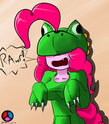 Size: 1280x1463 | Tagged: safe, artist:genericmlp, pinkie pie, anthro, dinosaur, clothes, costume, nightmare night costume, solo