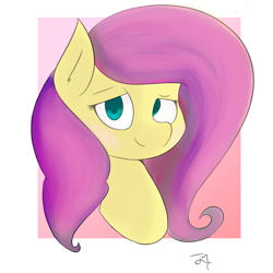 Size: 2000x2000 | Tagged: safe, artist:goldenled, fluttershy, pegasus, pony, bust, lidded eyes, looking at you, portrait, smiling, solo